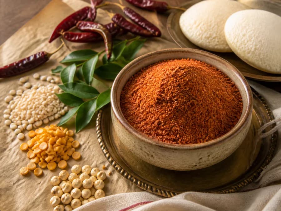 Idli Podi spice blend with its featured ingredients